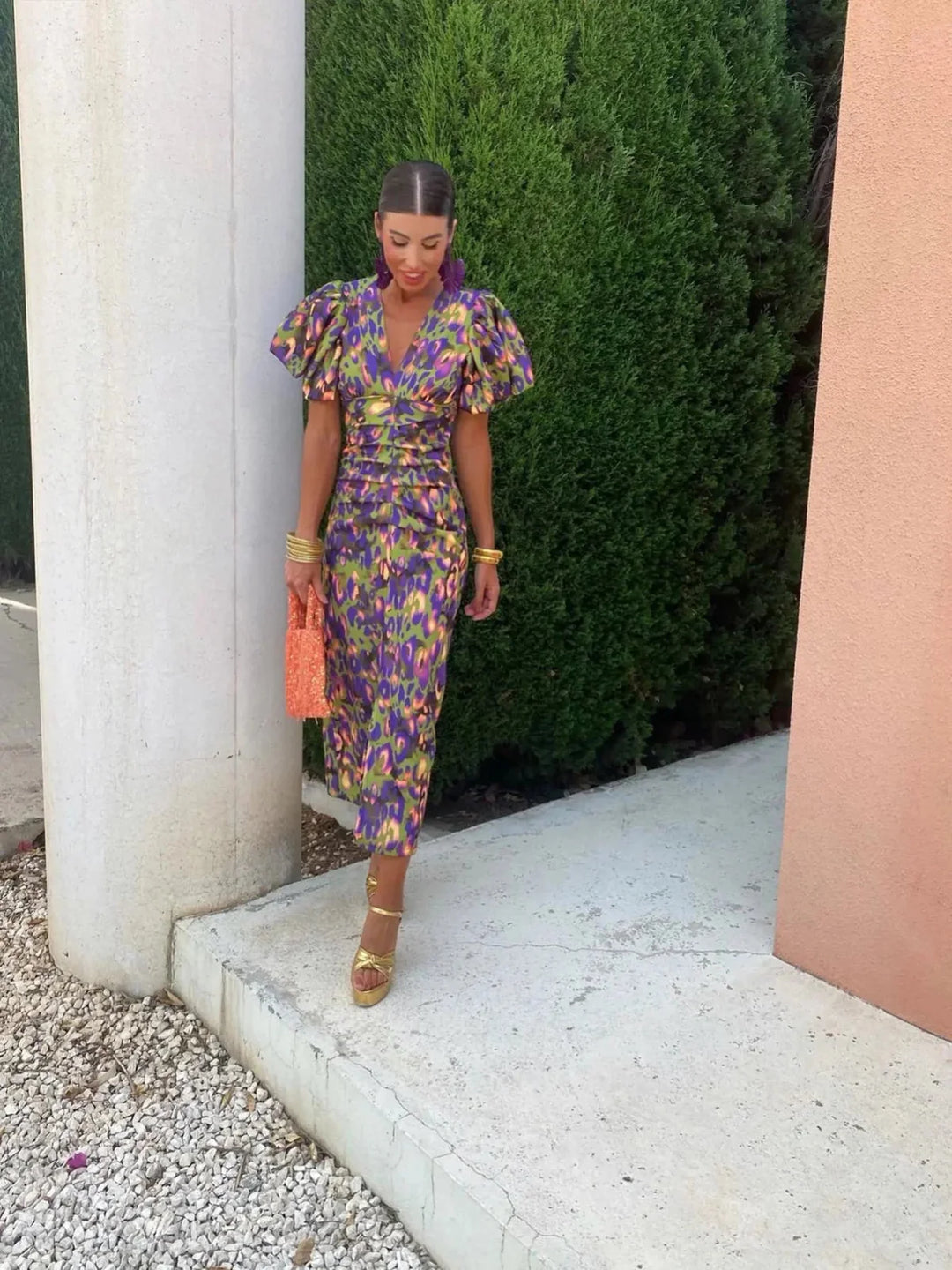 Damen Kleid Mit V Ausschnitt Und Raffung