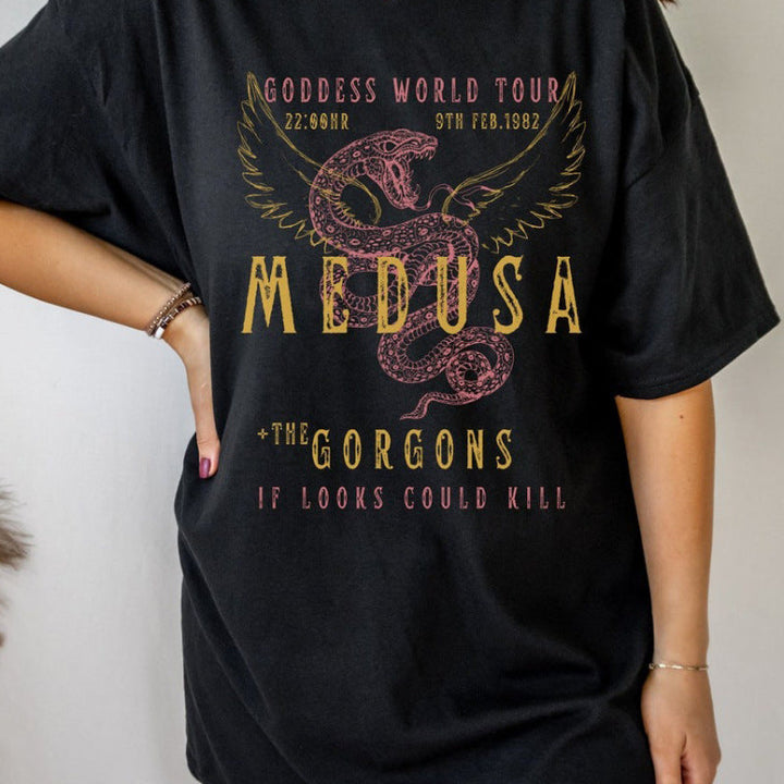 Damen-Poloshirt mit Schlangenprint und auffälligem Flügelmotiv – Lässiges Rundhals-T-Shirt