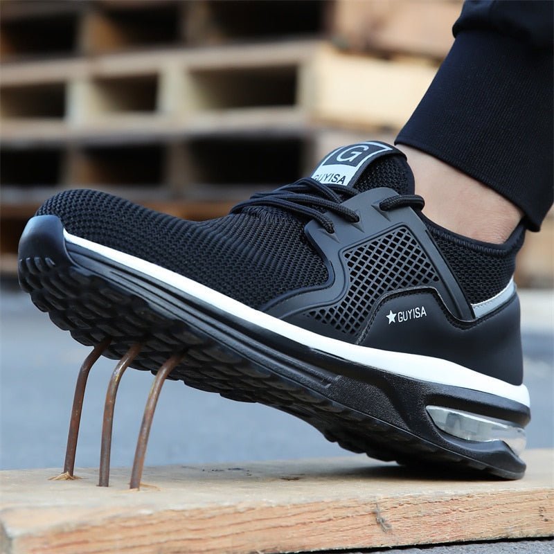 Damen Schwarze Rutschfeste Athletic Sneaker – Stahlkappen Sicherheits Arbeitsschuhe