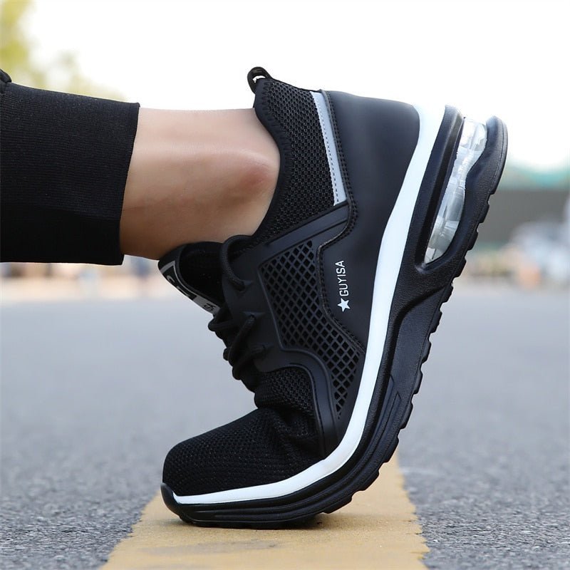 Damen Schwarze Rutschfeste Athletic Sneaker – Stahlkappen Sicherheits Arbeitsschuhe