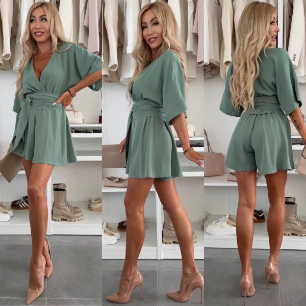 Damen Chiffon Jumpsuit Mit Gürtel