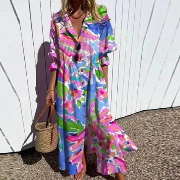 Damen Oversize Blumenkleid Im Boho