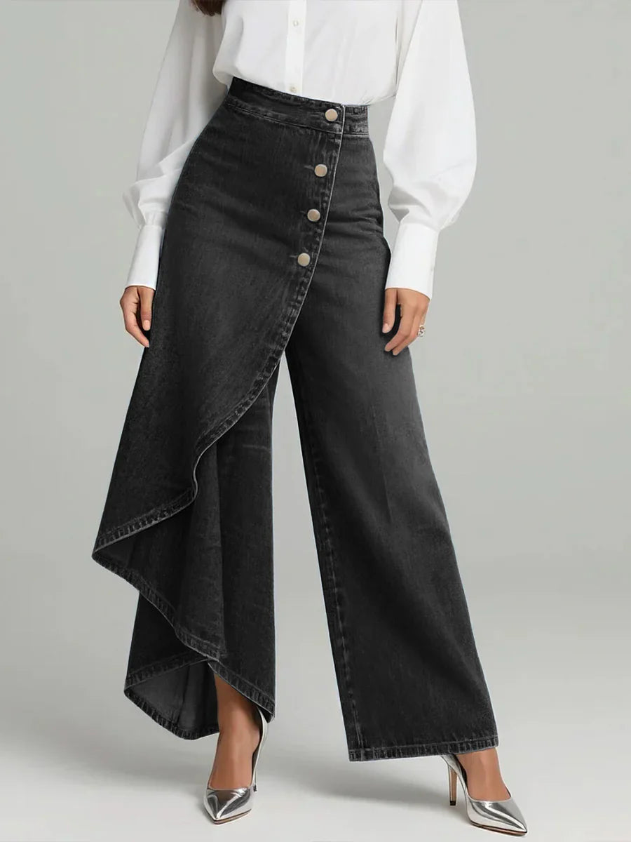 Damen Hochtaillierte Weite Jeans – Lässige Bequeme Denim Hose