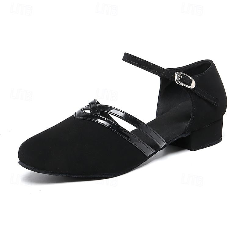 Damen Schwarze Wildleder Tanzschuhe Niedriger Absatz – Professionelle Ballroom Schuhe