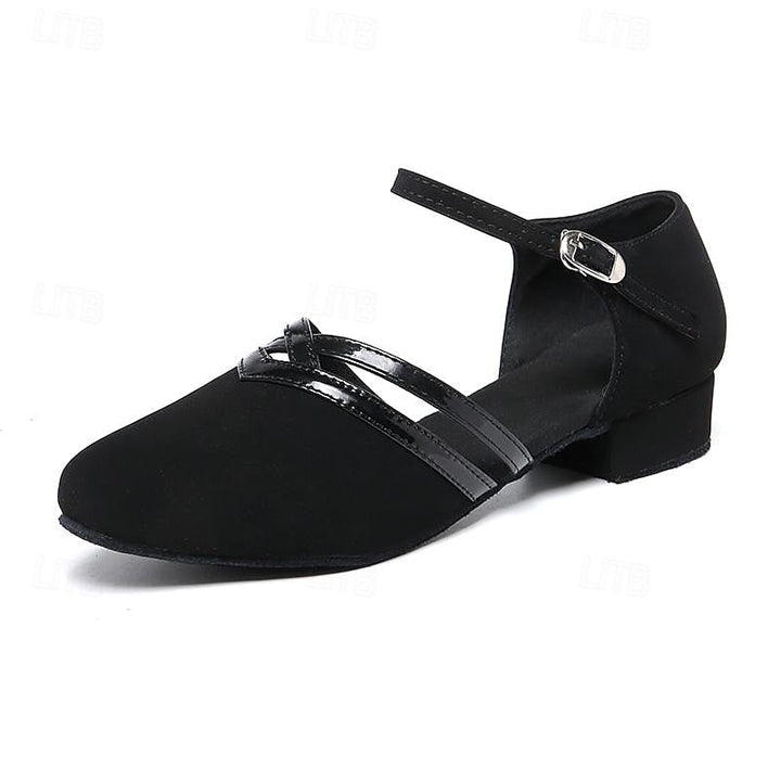 Damen Schwarze Wildleder Tanzschuhe Niedriger Absatz – Professionelle Ballroom Schuhe