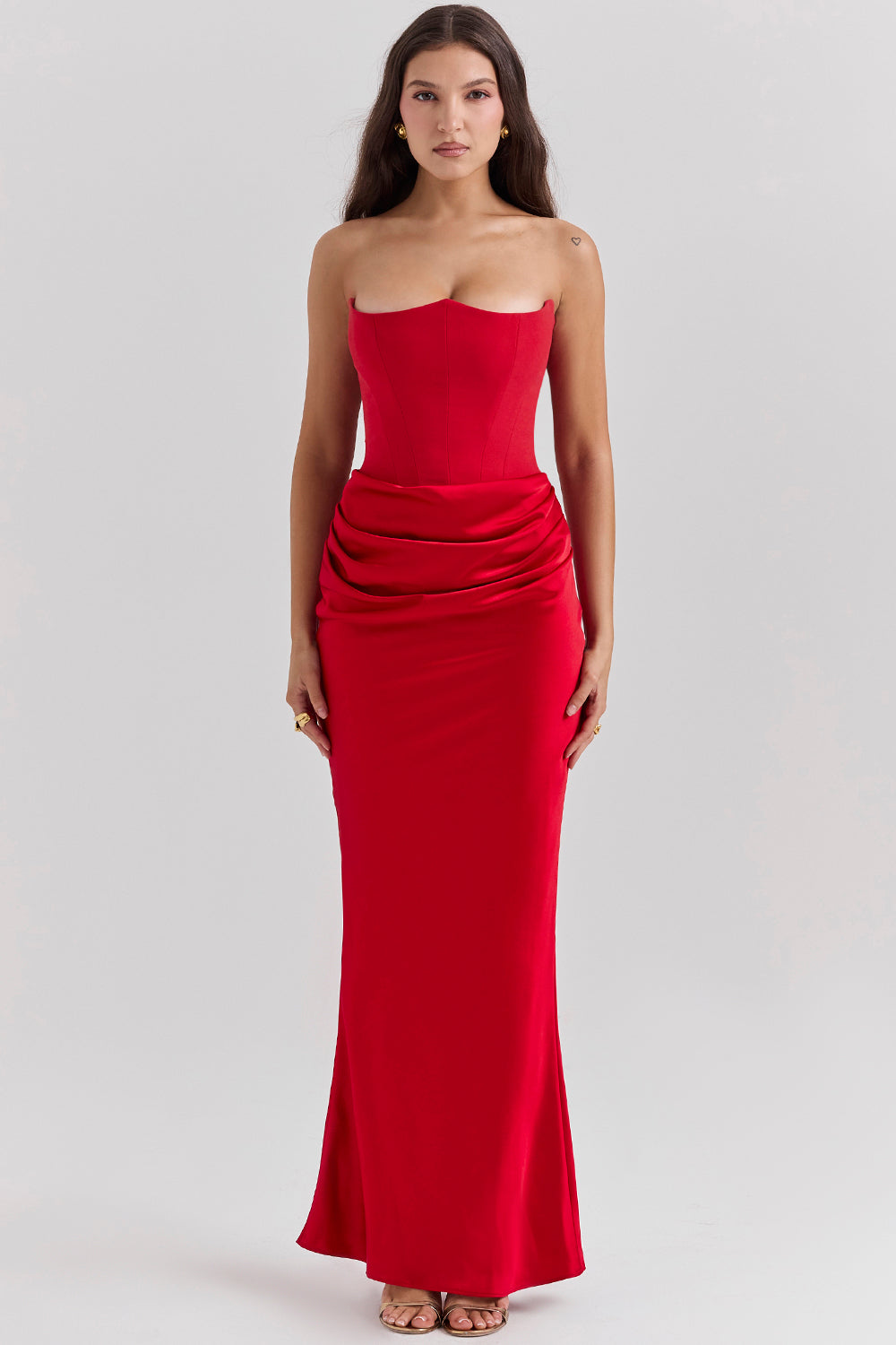 Damen Trägerloses Korsett Seidenkleid