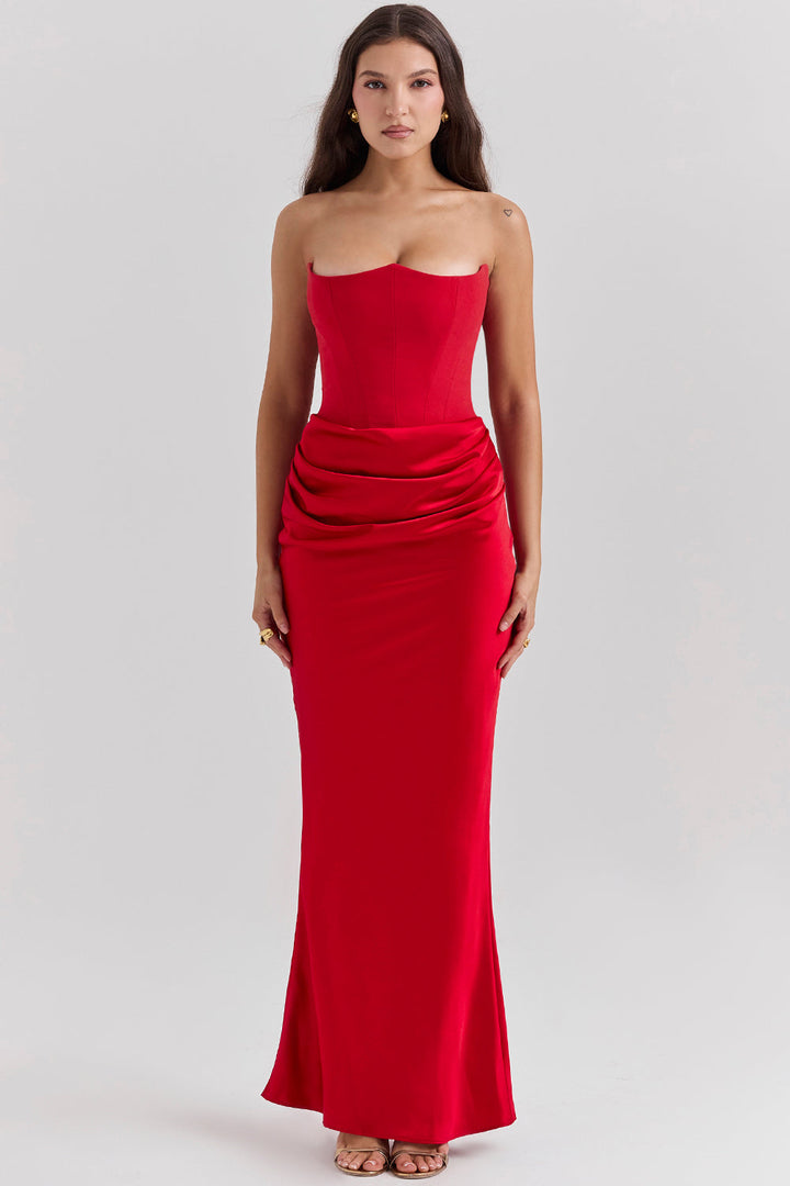 Damen Trägerloses Korsett Seidenkleid