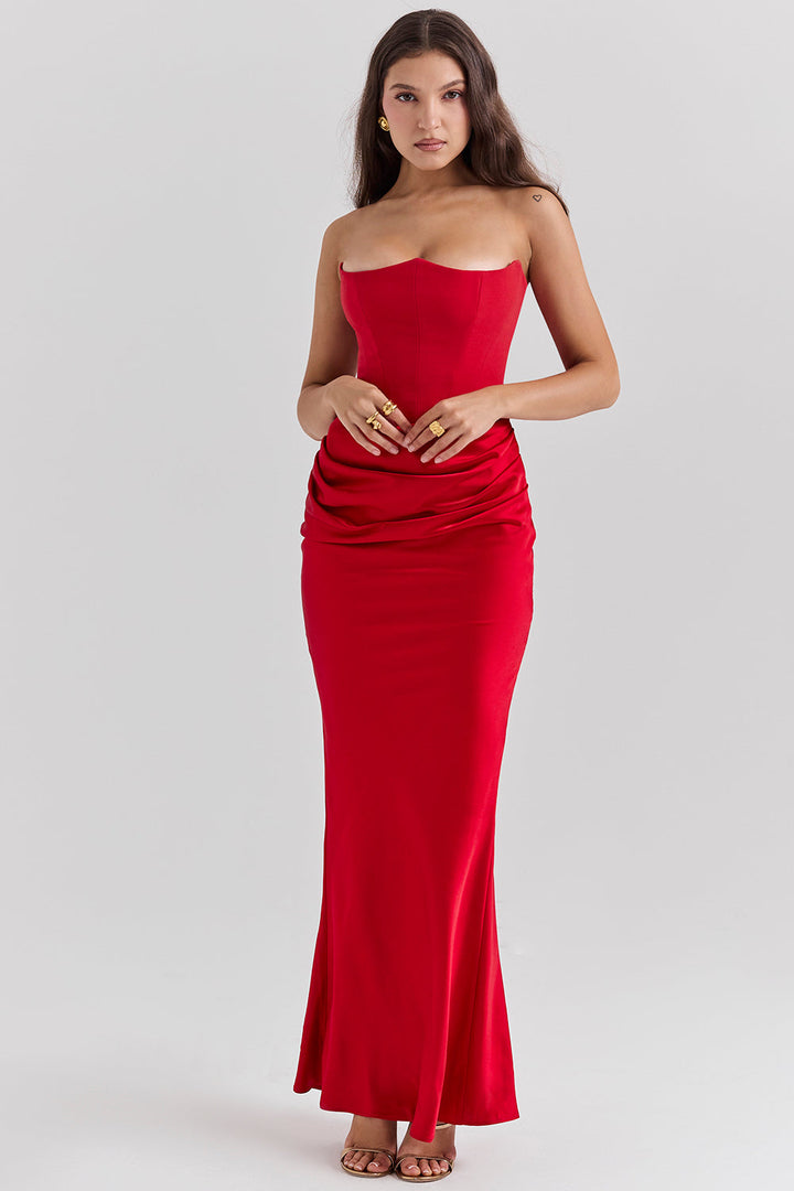 Damen Trägerloses Korsett Seidenkleid