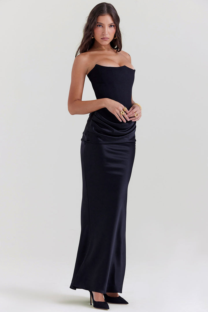 Damen Trägerloses Korsett Seidenkleid