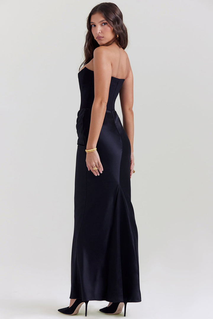 Damen Trägerloses Korsett Seidenkleid