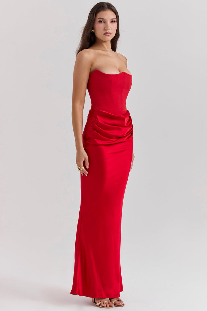 Damen Trägerloses Korsett Seidenkleid