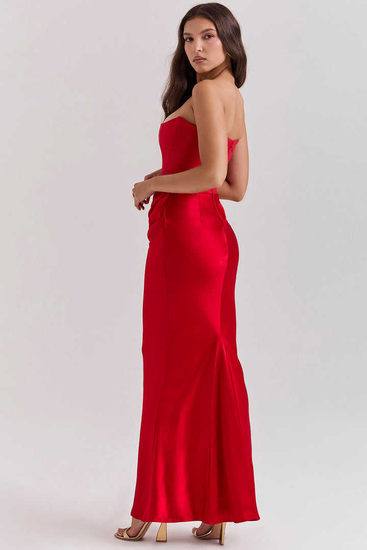 Damen Trägerloses Korsett Seidenkleid