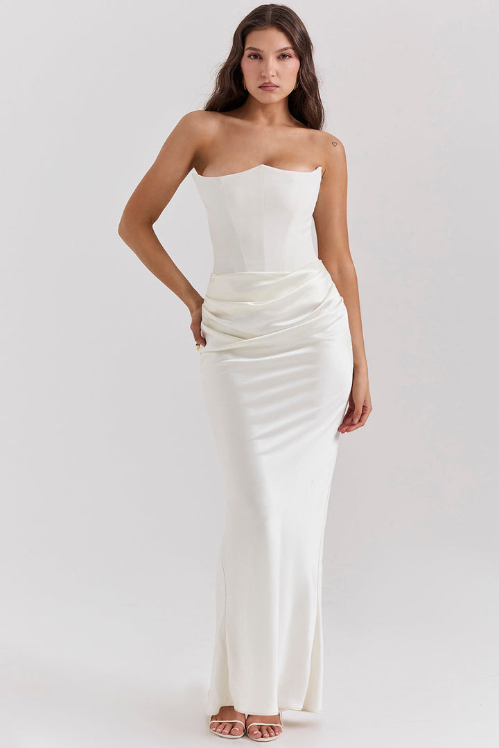 Damen Trägerloses Korsett Seidenkleid