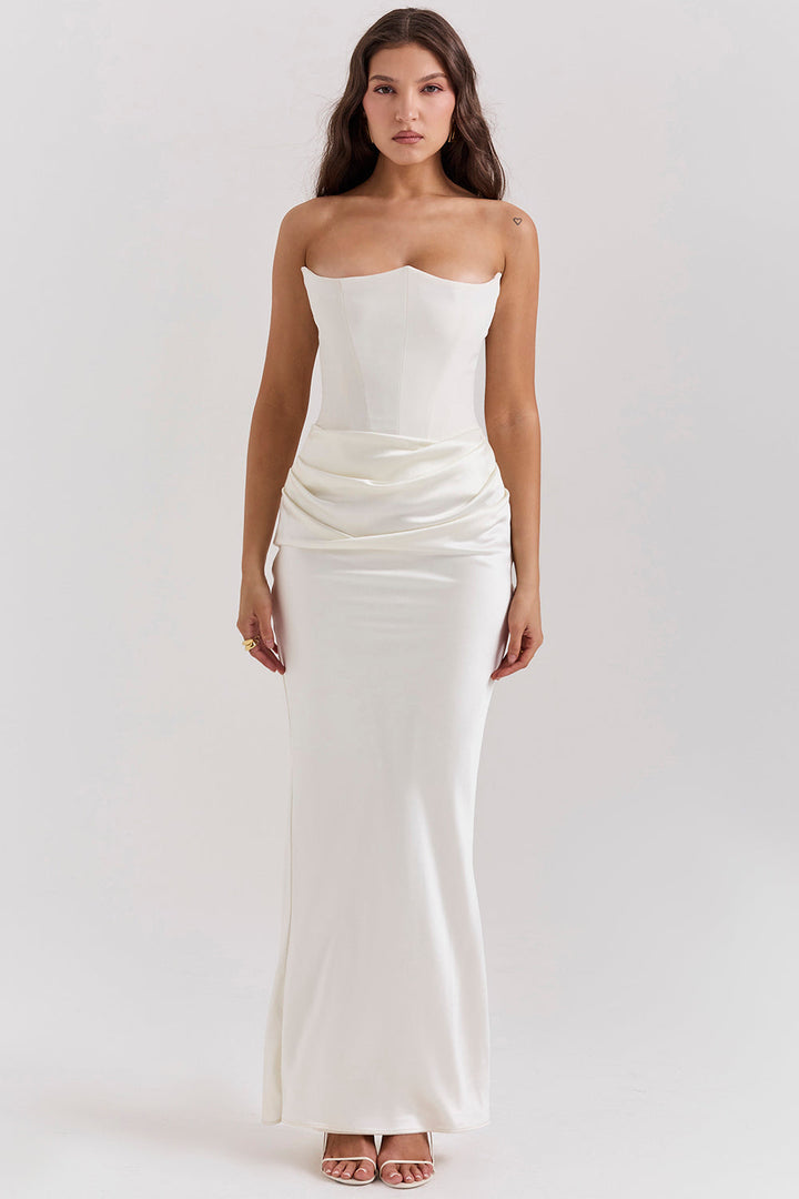 Damen Trägerloses Korsett Seidenkleid