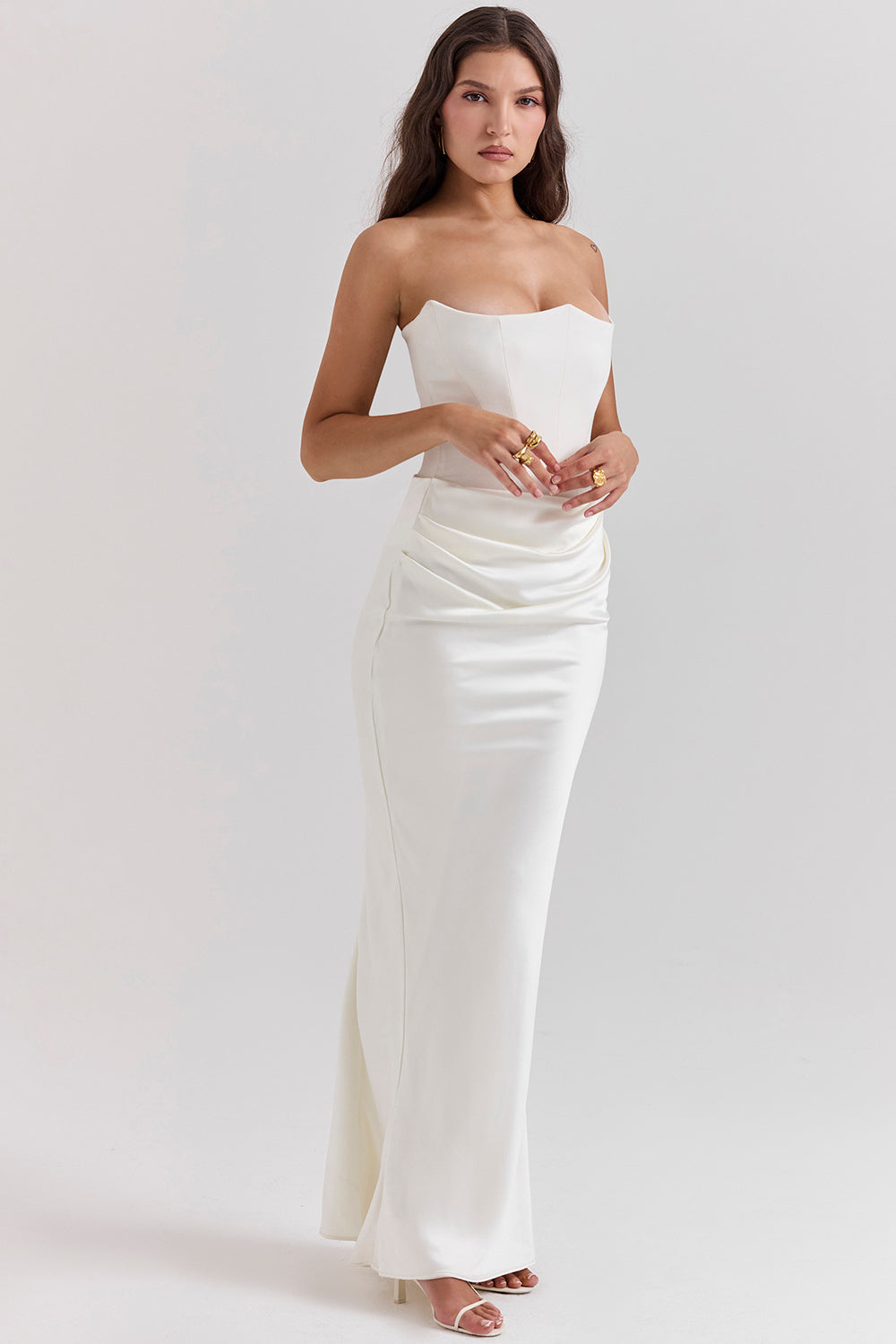 Damen Trägerloses Korsett Seidenkleid