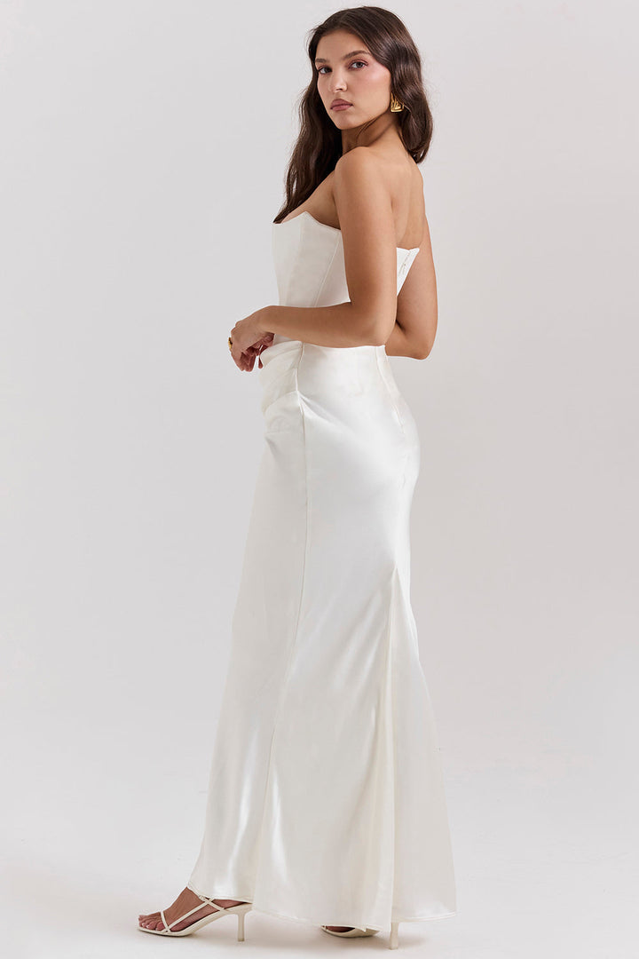 Damen Trägerloses Korsett Seidenkleid