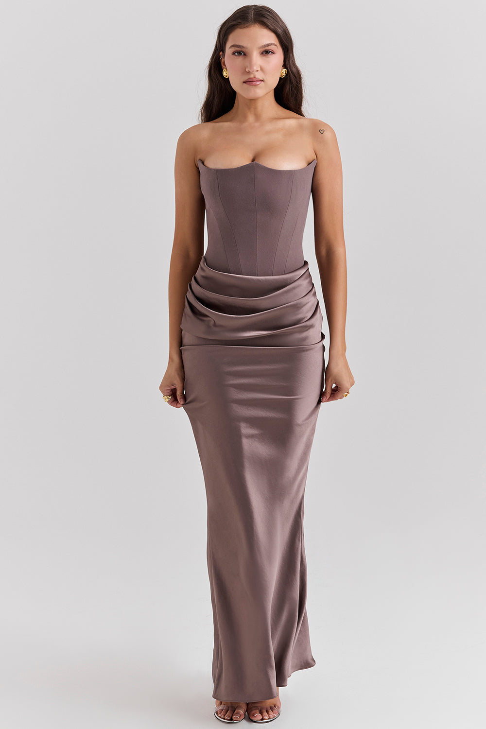 Damen Trägerloses Korsett Seidenkleid