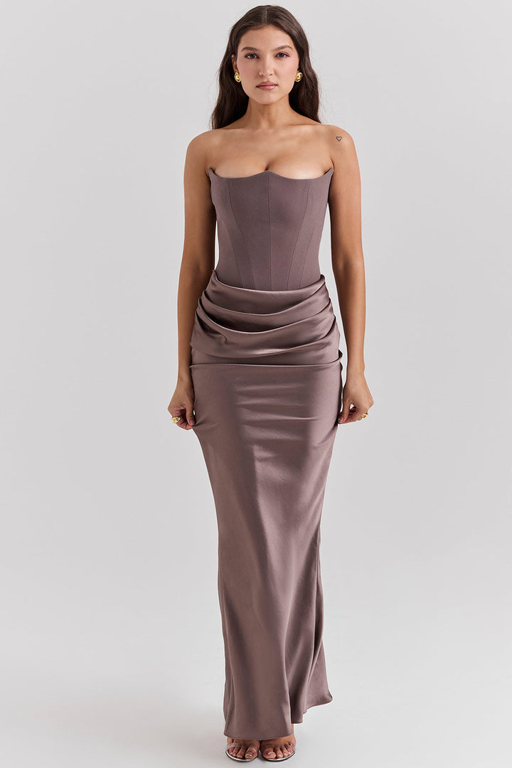 Damen Trägerloses Korsett Seidenkleid