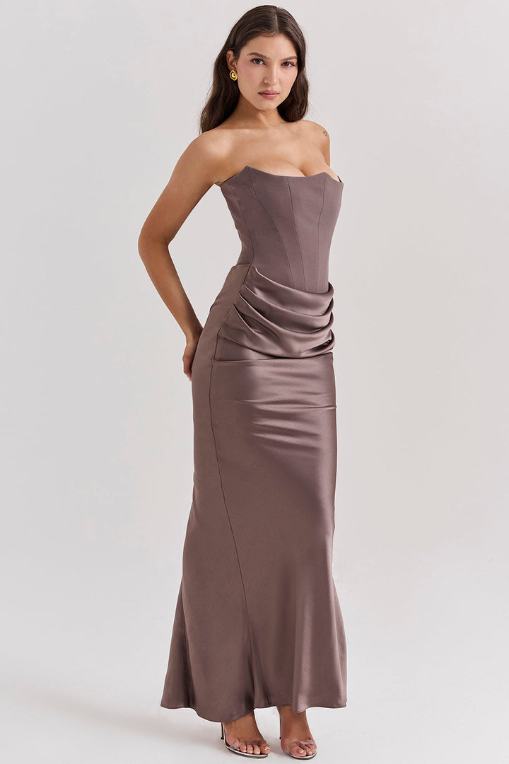 Damen Trägerloses Korsett Seidenkleid
