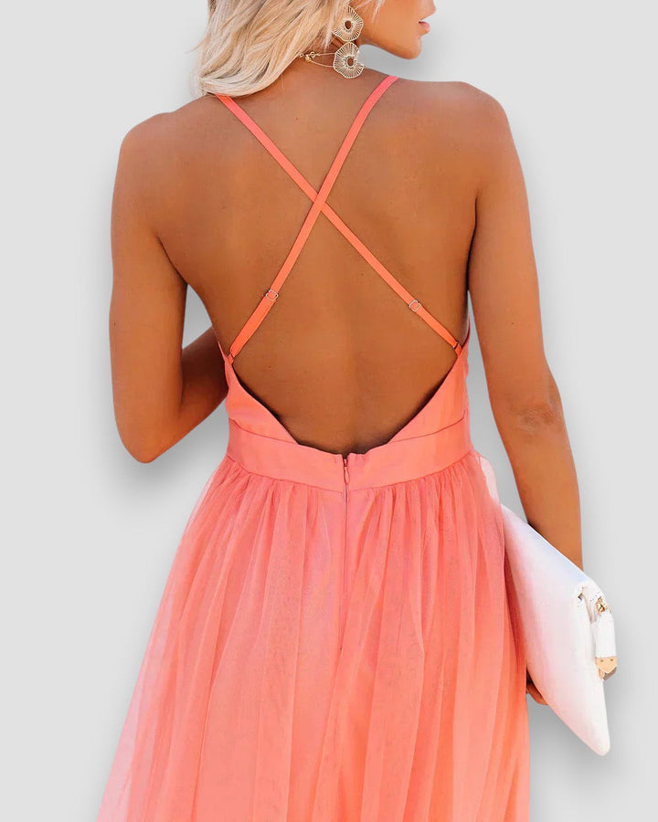 Damen Chiffon Maxikleid Mit V-Ausschnitt