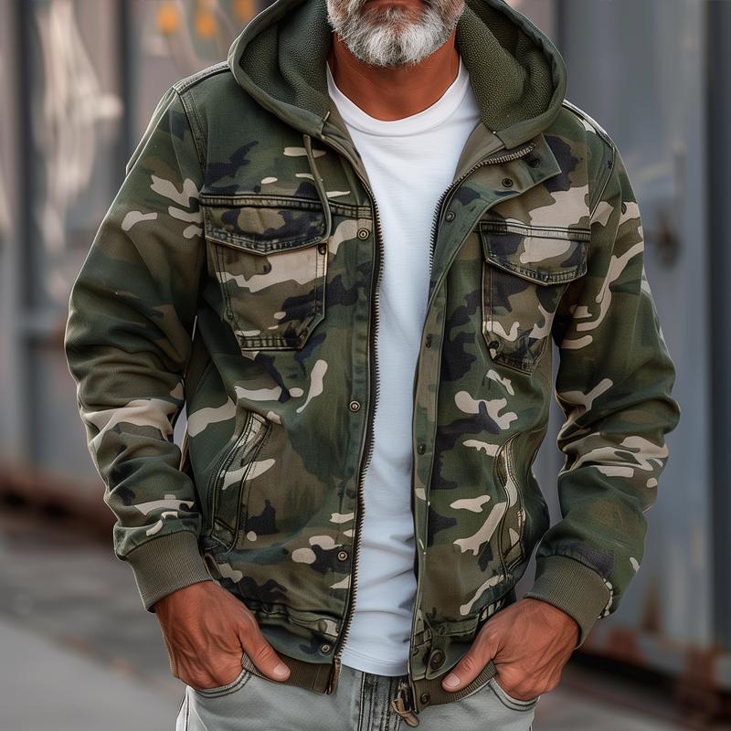 Herren Robuste Reißverschluss Camouflage Kapuzenjacke