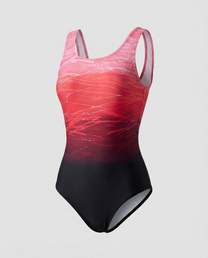 Damen Einteiliger Sport-Badeanzug Mit Ombre-Muster – Schnelltrocknende Activewear