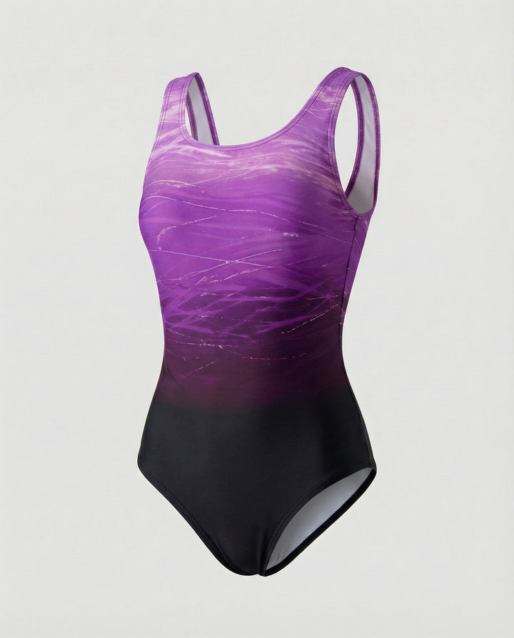 Damen Einteiliger Sport-Badeanzug Mit Ombre-Muster – Schnelltrocknende Activewear