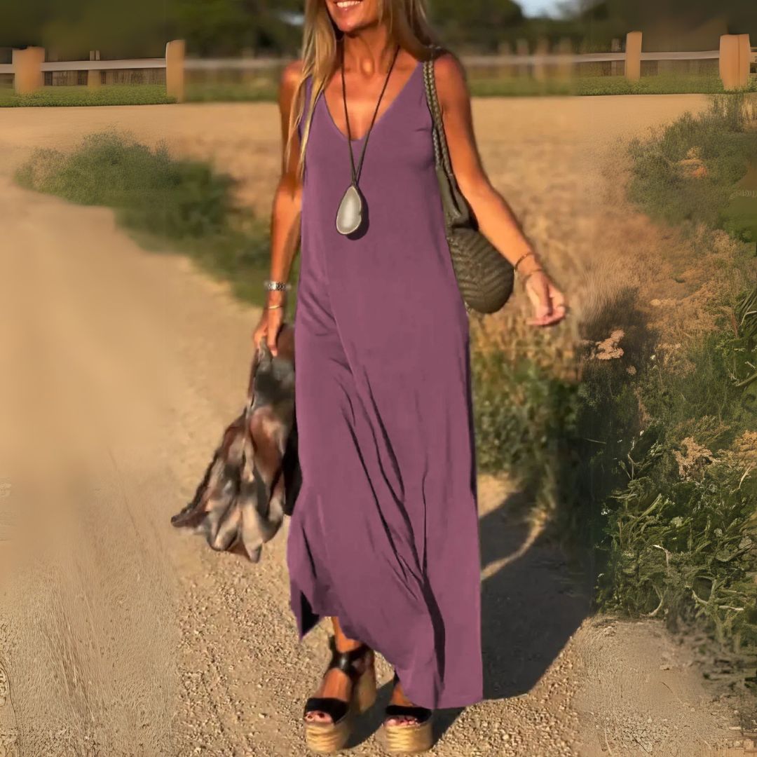 Damen Kleid Mit V Ausschnitt Und Knöchellangem Schnitt