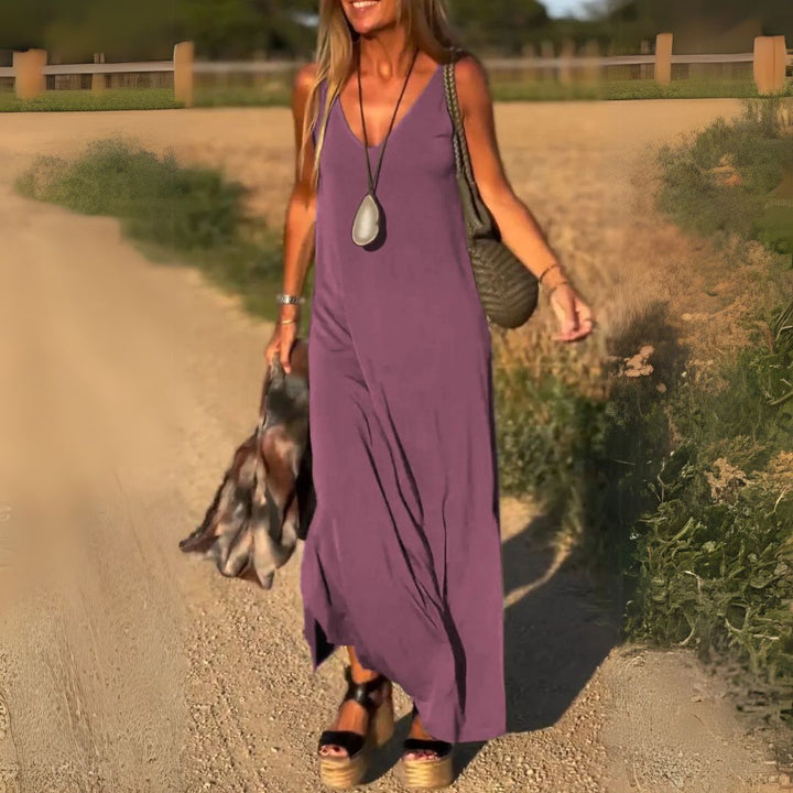 Damen Kleid Mit V Ausschnitt Und Knöchellangem Schnitt