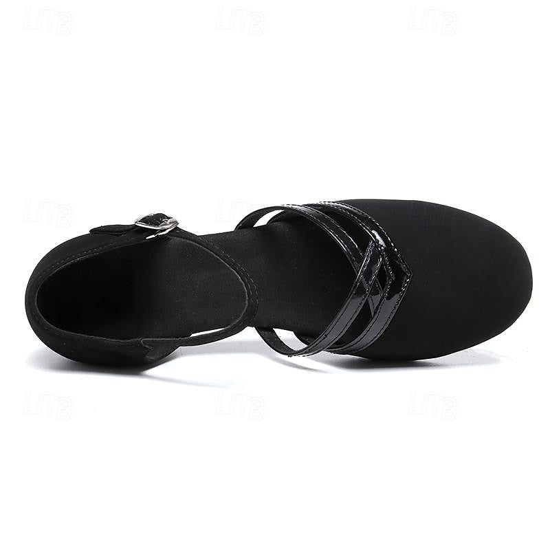 Damen Schwarze Wildleder Tanzschuhe Niedriger Absatz – Professionelle Ballroom Schuhe