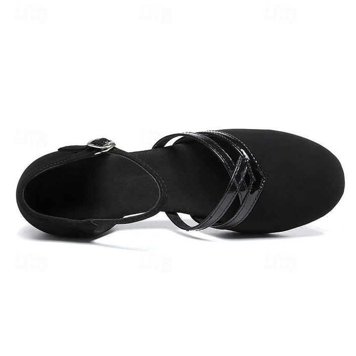 Damen Schwarze Wildleder Tanzschuhe Niedriger Absatz – Professionelle Ballroom Schuhe