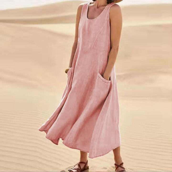 Damen Ärmelloses Sommerkleid Mit Taschen