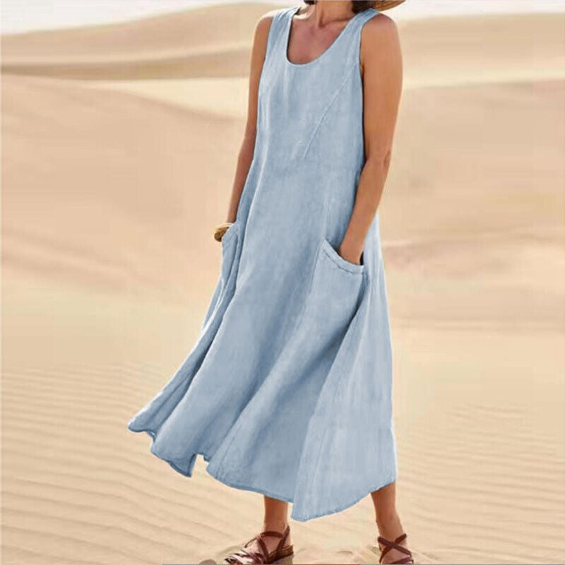 Damen Ärmelloses Sommerkleid Mit Taschen