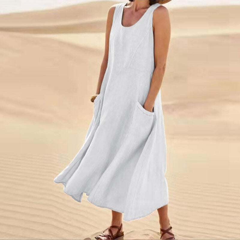 Damen Ärmelloses Sommerkleid Mit Taschen