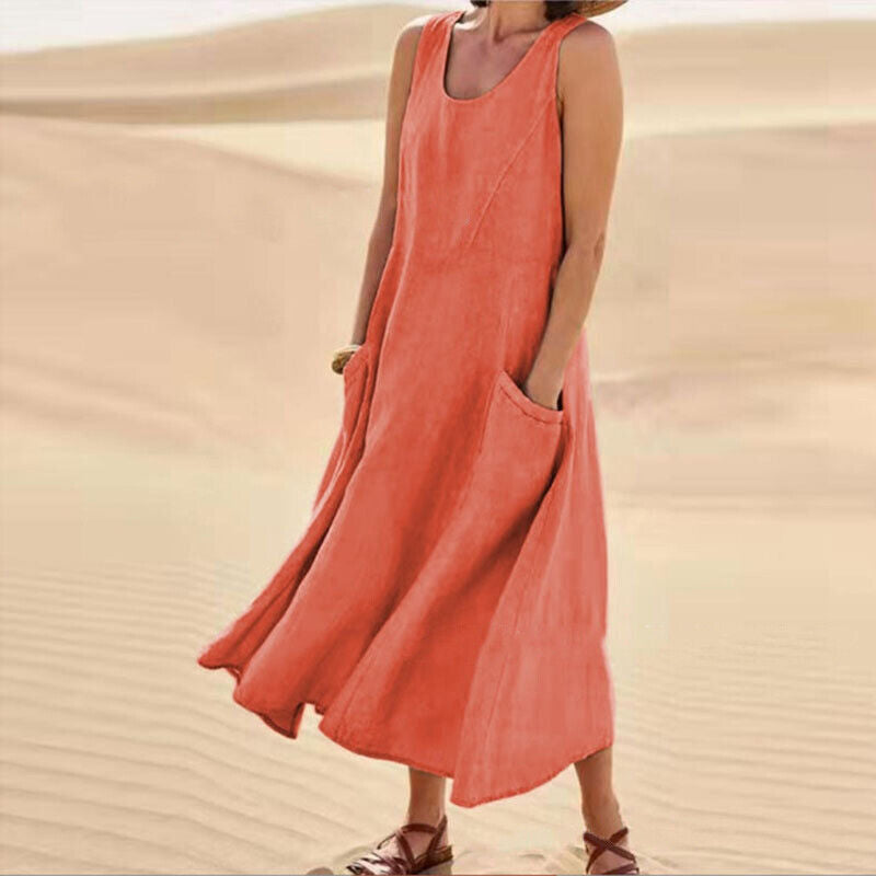 Damen Ärmelloses Sommerkleid Mit Taschen