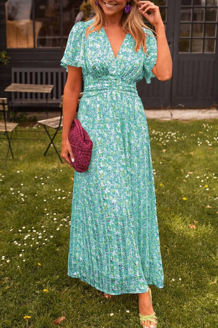 Plissiertes Blumen Maxikleid Für Damen