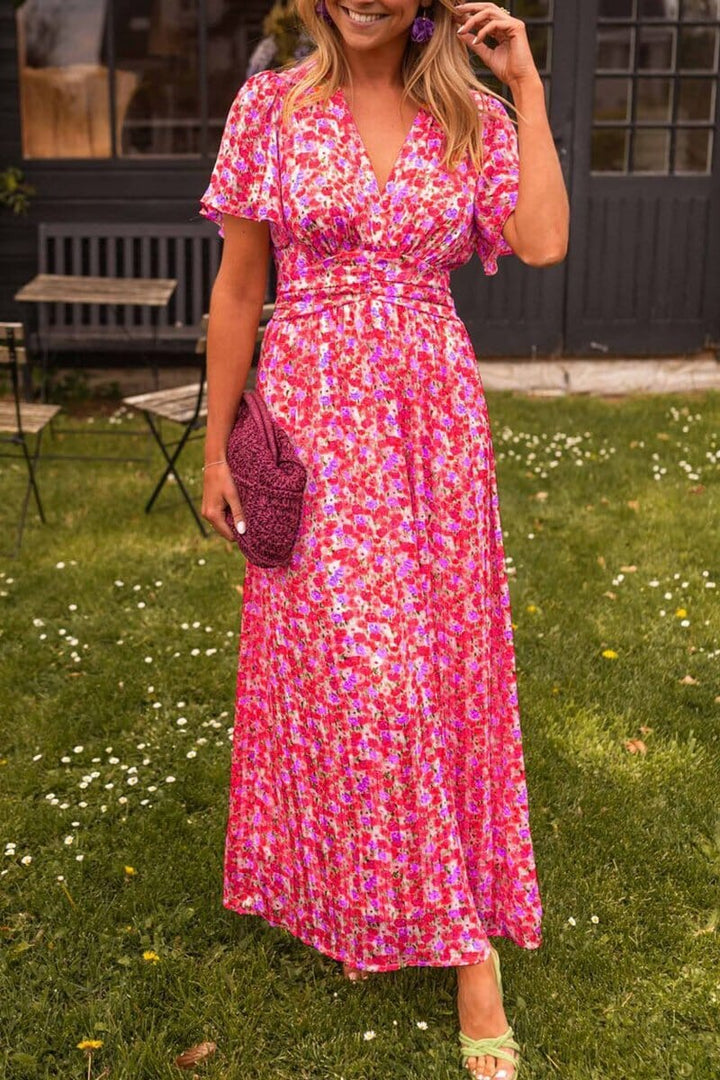 Plissiertes Blumen Maxikleid Für Damen
