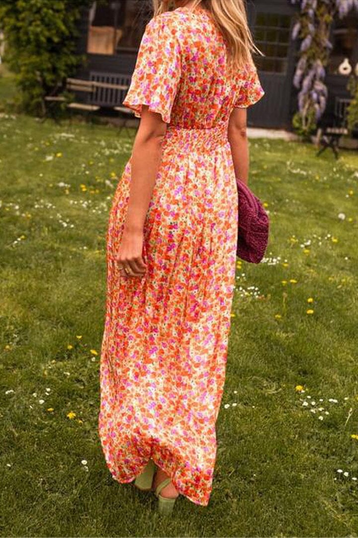 Plissiertes Blumen Maxikleid Für Damen