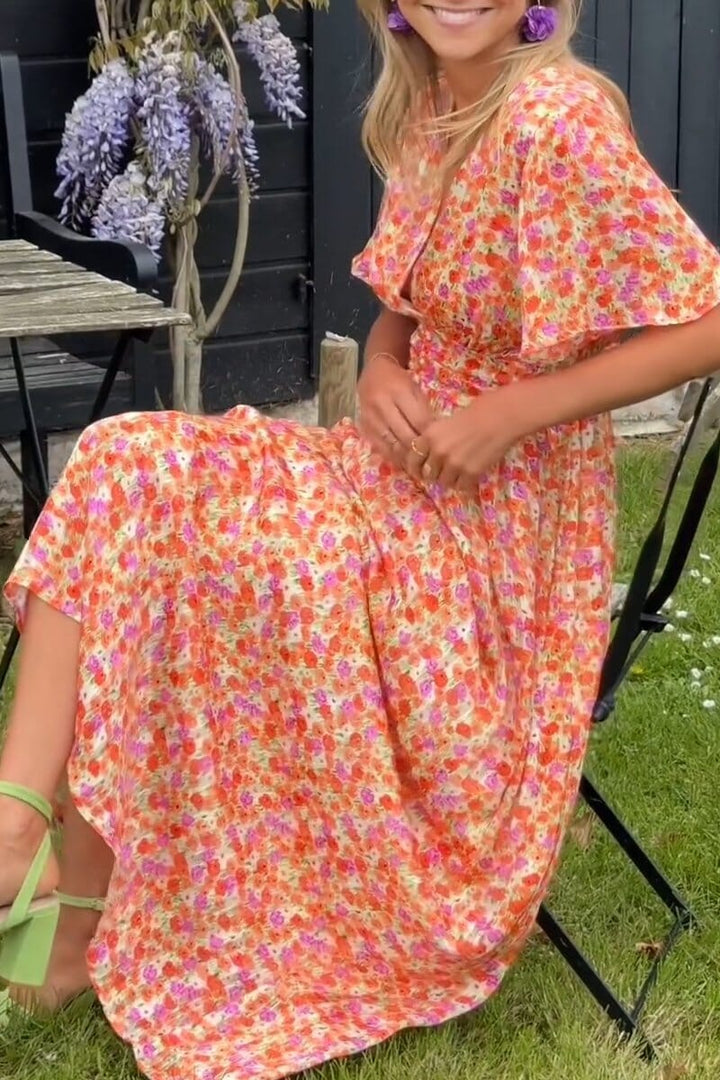 Plissiertes Blumen Maxikleid Für Damen