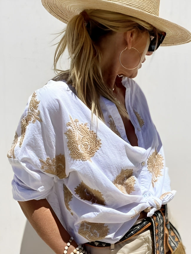 Damen Boho Langarm Bluse