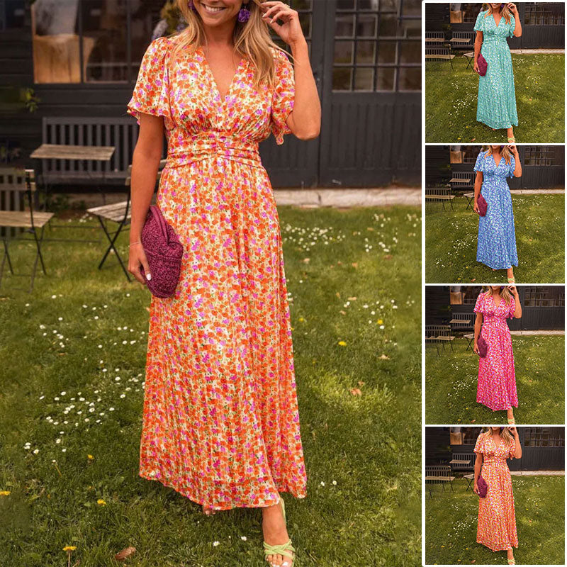 Damen Kleid Mit V Ausschnitt Und Blumenmuster