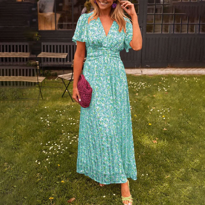 Damen Kleid Mit V Ausschnitt Und Blumenmuster