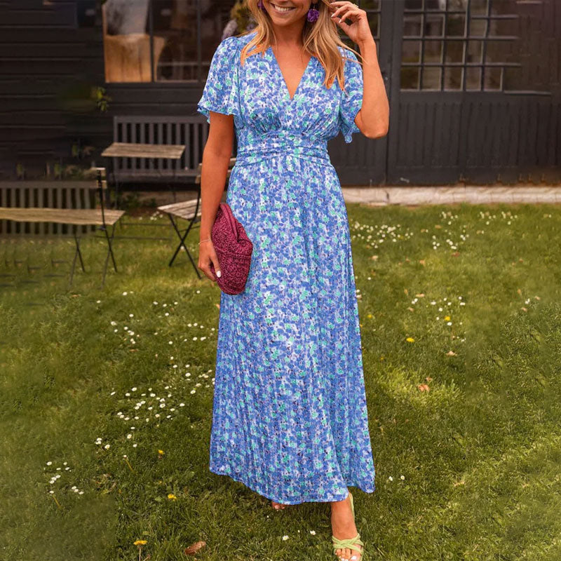 Damen Kleid Mit V Ausschnitt Und Blumenmuster