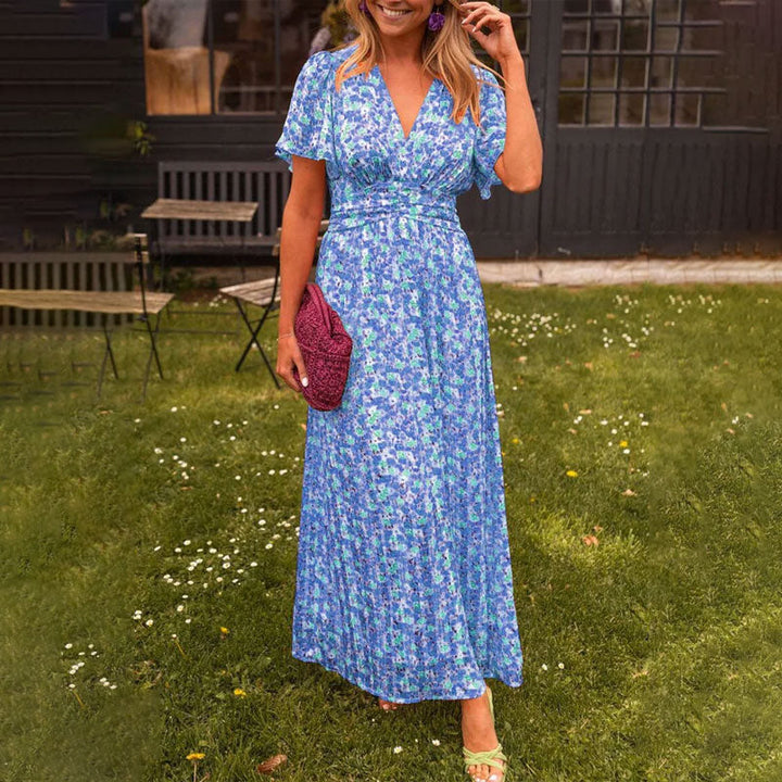 Damen Kleid Mit V Ausschnitt Und Blumenmuster