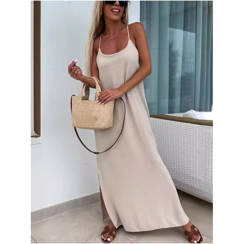Damen Spaghetti Träger Maxikleid