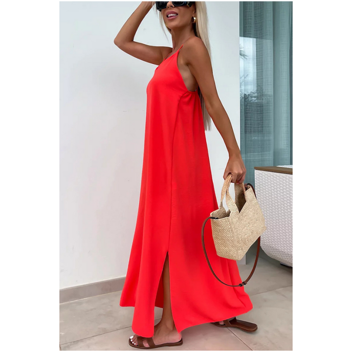 Damen Spaghetti Träger Maxikleid