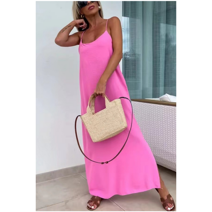 Damen Spaghetti Träger Maxikleid