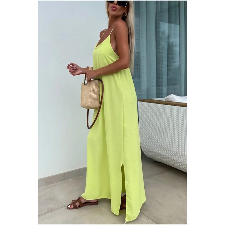 Damen Spaghetti Träger Maxikleid