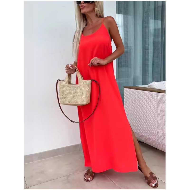 Damen Spaghetti Träger Maxikleid