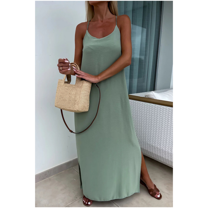 Damen Spaghetti Träger Maxikleid